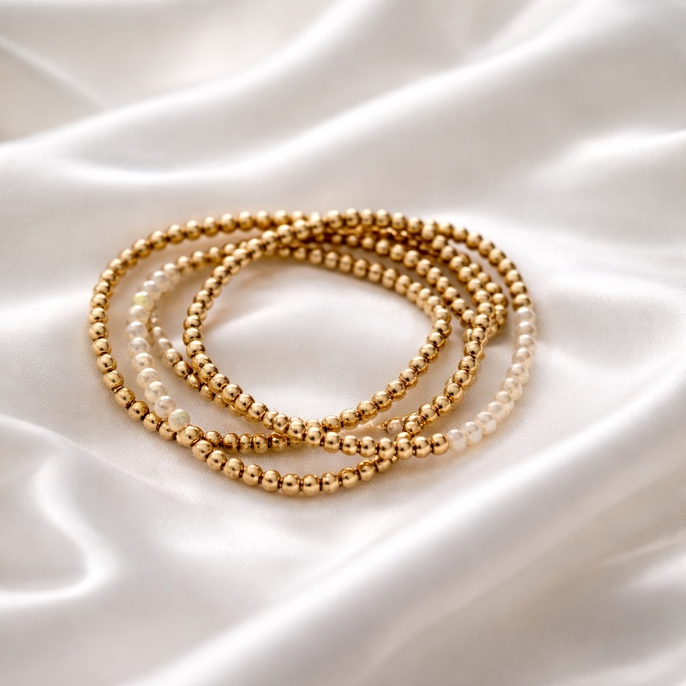 Elegant Gold and Pearl Beaded Bracelet Set
